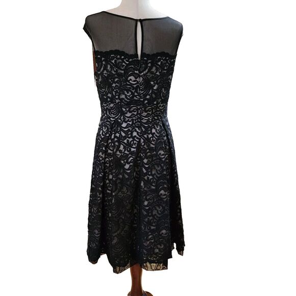 Eliza J Black Yoke Lace Fit and Flare Knee Length Cocktail Dress with Tulle Sz 8 - Picture 5 of 16